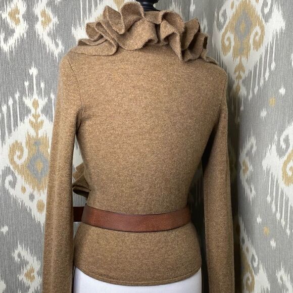 Ralph Lauren Toffee Melange Cashmere Knit Ruffled Wrap-Around L/S Sweater - Picture 8 of 16